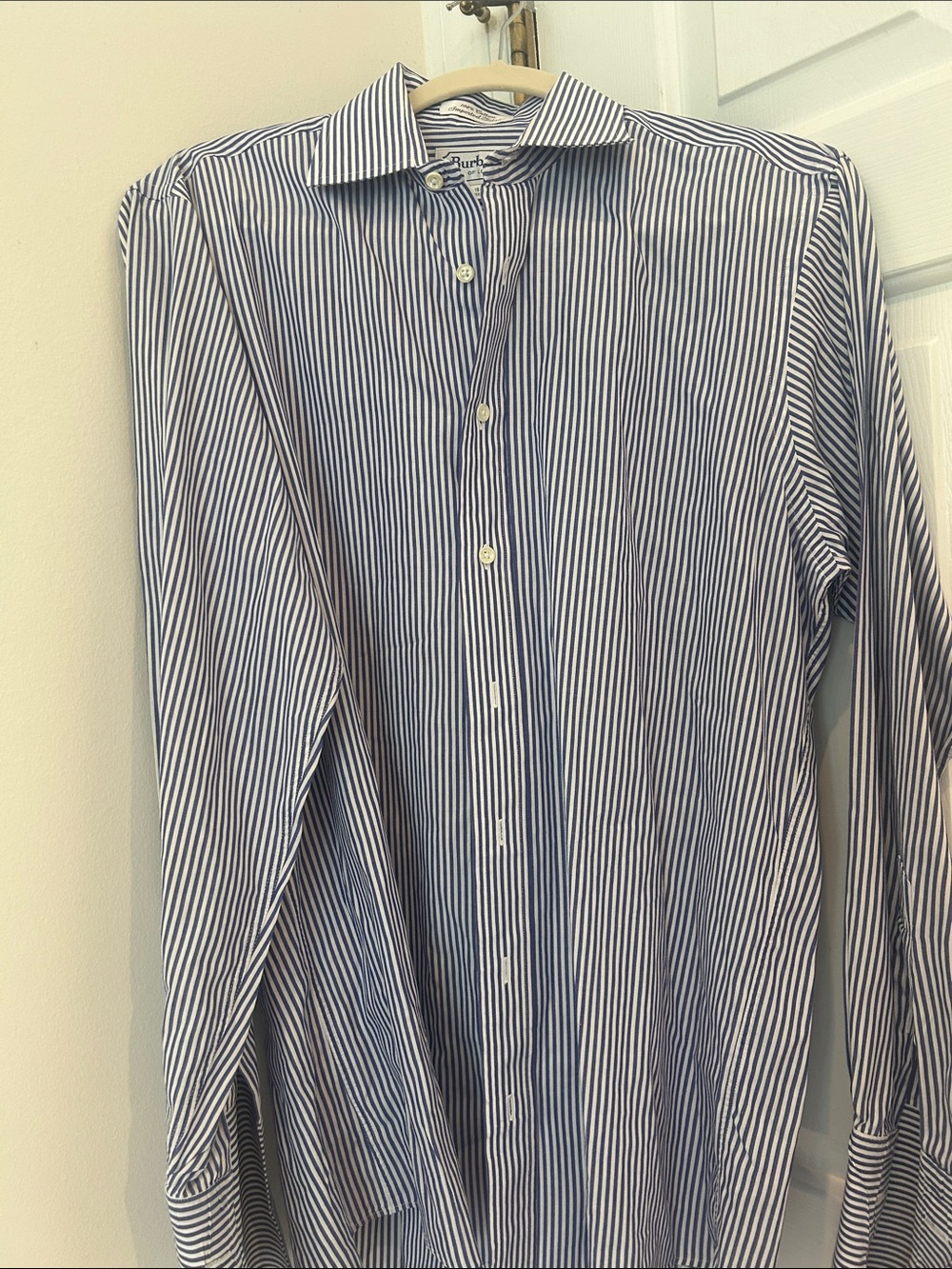 Burberry Blue and White Striped Dress Shirt